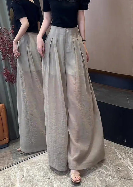 Khaki Linen High Pants Wide Waist Button Leg New Fall FashionChic