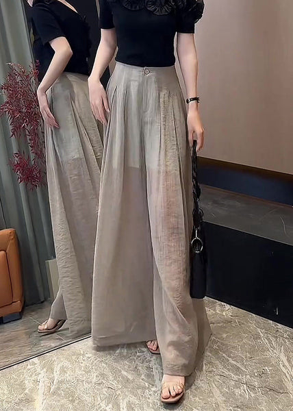 Khaki Linen High Pants Wide Waist Button Leg New Fall FashionChic