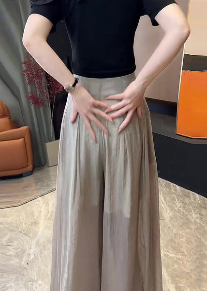 Khaki Linen High Pants Wide Waist Button Leg New Fall FashionChic