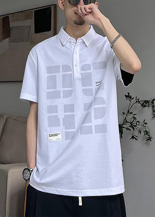 Print Cotton Shirts Summer Khaki Button New Polo Men FashionChic
