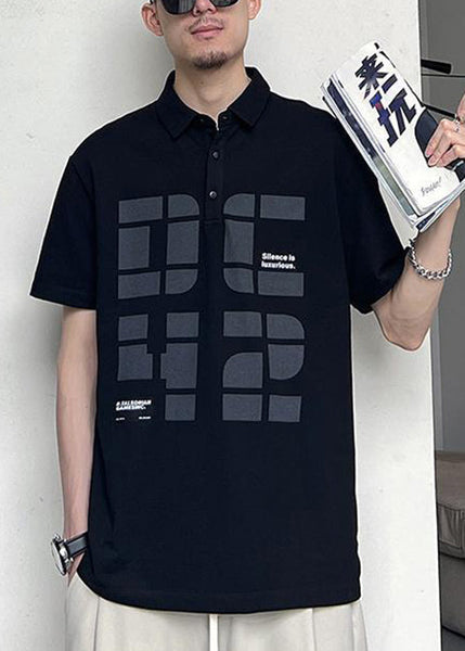 Print Cotton Shirts Summer Khaki Button New Polo Men FashionChic