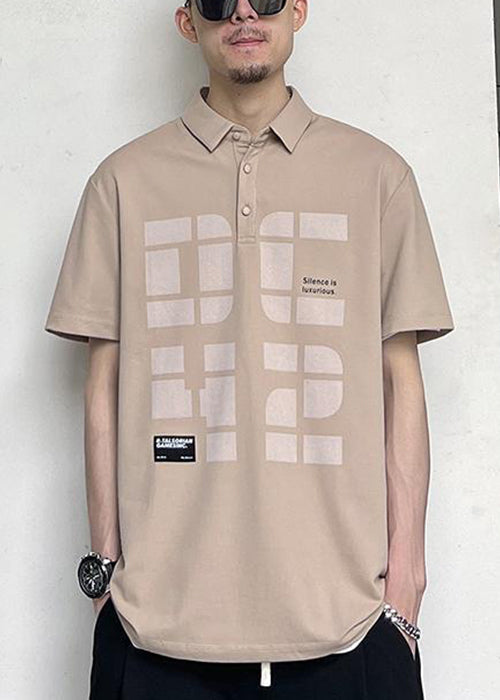 Print Cotton Shirts Summer Khaki Button New Polo Men FashionChic