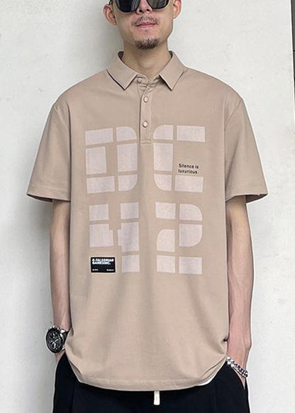 Print Cotton Shirts Summer Khaki Button New Polo Men FashionChic