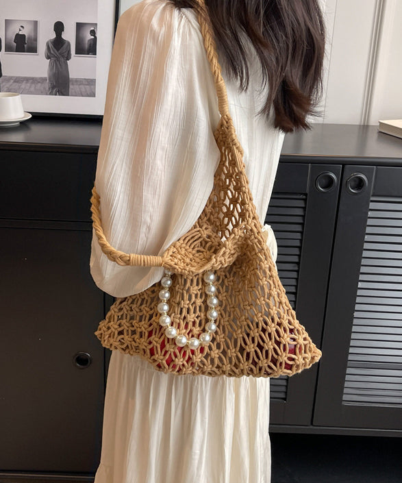 New Khaki Hollow Out Beading Fashionable Weaving Satchel Bag Handbag II036 Bag-BGS240825