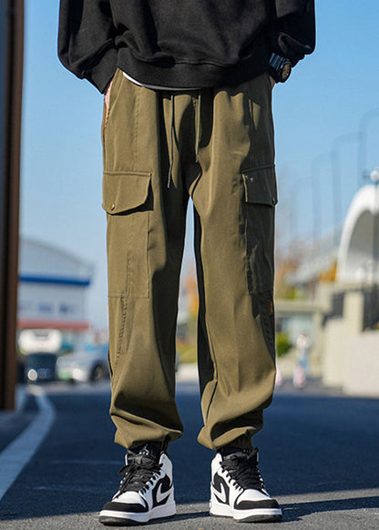 Casual Pockets Pants New Lace Beam Cotton Men Spring Up Khaki FashionChic