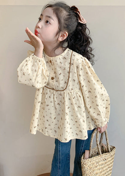 New Khaki O-Neck Print Cotton Girls Shirt Long Sleeve YU1044 WS-RCTZ-LTP240529