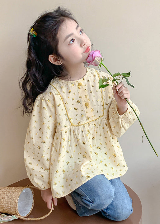 New Khaki O-Neck Print Cotton Girls Shirt Long Sleeve YU1044 WS-RCTZ-LTP240529