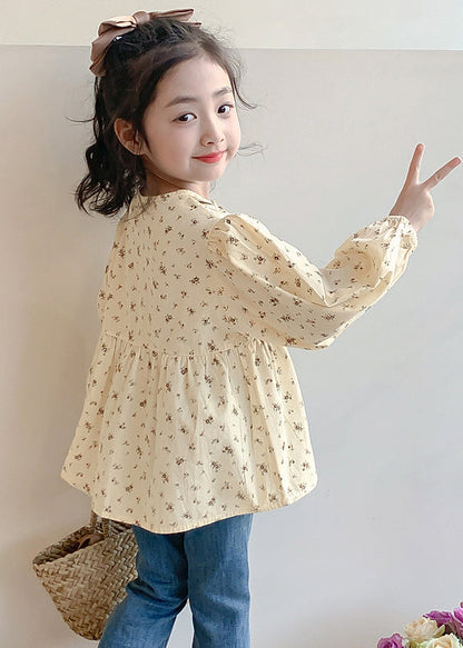 New Khaki O-Neck Print Cotton Girls Shirt Long Sleeve YU1044 WS-RCTZ-LTP240529