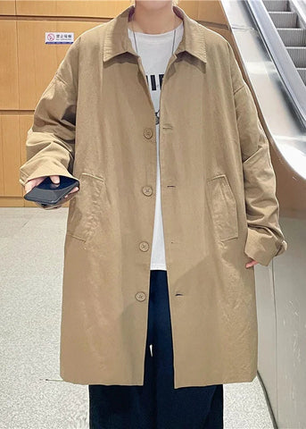 New Khaki Peter Pan Collar Button Pockets Cotton Men Coat Spring YQ017 ABC