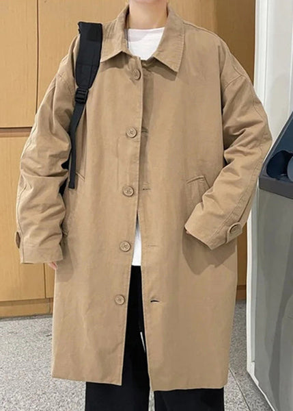 New Khaki Peter Pan Collar Button Pockets Cotton Men Coat Spring YQ017 ABC