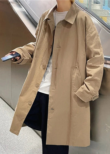 New Khaki Peter Pan Collar Button Pockets Cotton Men Coat Spring YQ017 ABC