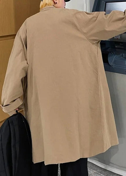 New Khaki Peter Pan Collar Button Pockets Cotton Men Coat Spring YQ017 ABC