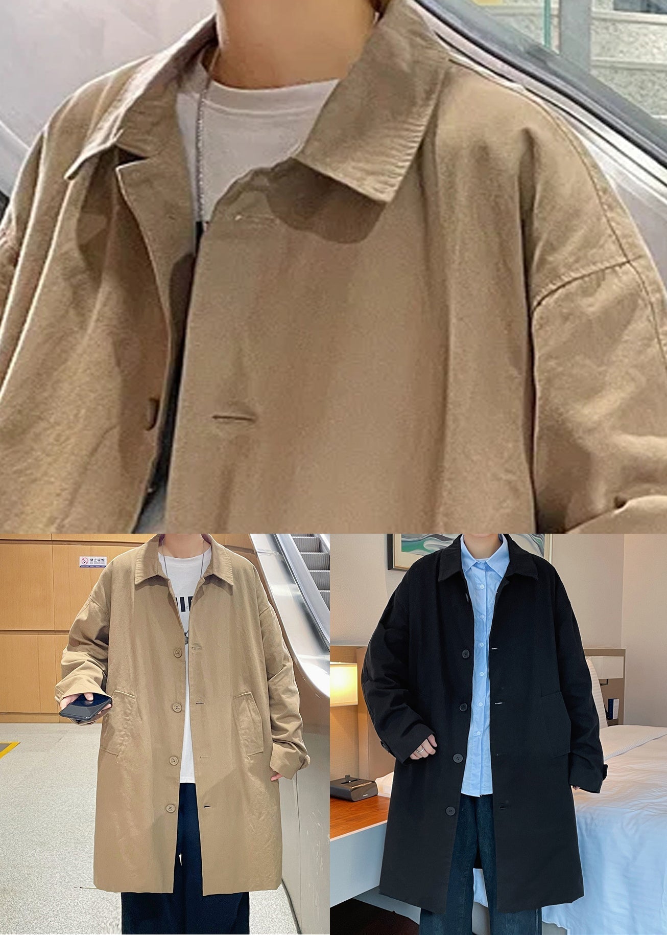 New Khaki Peter Pan Collar Button Pockets Cotton Men Coat Spring YQ017 ABC