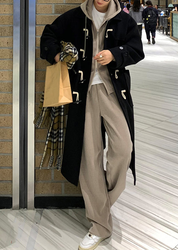 New Khaki Peter Pan Collar Button Pockets Woolen Men Coat Winter RO044 ABC