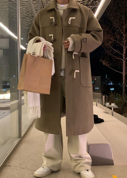 New Khaki Peter Pan Collar Button Pockets Woolen Men Coat Winter RO044 ABC