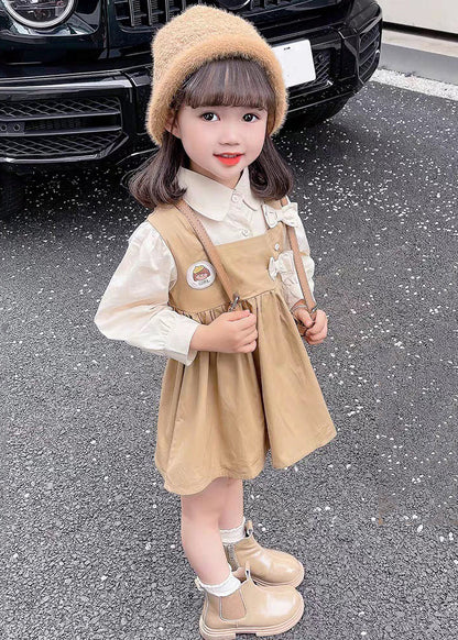 New Khaki Peter Pan Collar False Two Pieces Cotton Girls Dress Long Sleeve XZ023 FALL-MM-RCTZ-FDGM240618