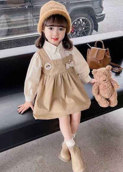 New Khaki Peter Pan Collar False Two Pieces Cotton Girls Dress Long Sleeve XZ023 FALL-MM-RCTZ-FDGM240618