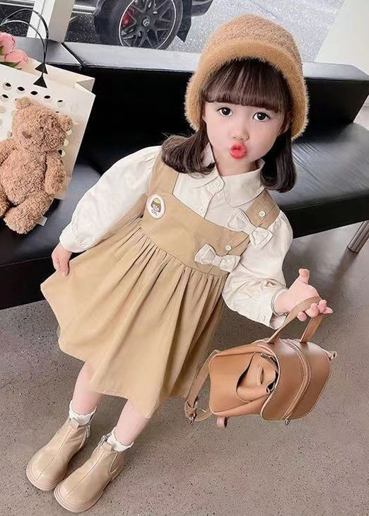 New Khaki Peter Pan Collar False Two Pieces Cotton Girls Dress Long Sleeve XZ023 FALL-MM-RCTZ-FDGM240618