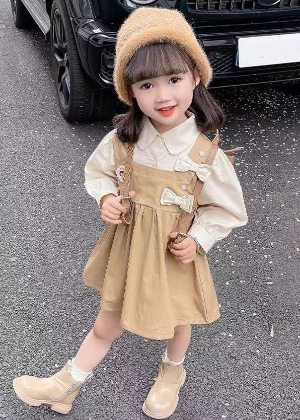 New Khaki Peter Pan Collar False Two Pieces Cotton Girls Dress Long Sleeve XZ023 FALL-MM-RCTZ-FDGM240618