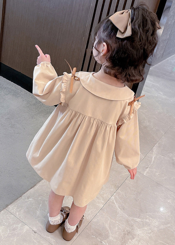 New Khaki Ruffled Print Cotton Girls Dresses Long Sleeve XZ054 FALL-MM-RCTZ-FDGL240618