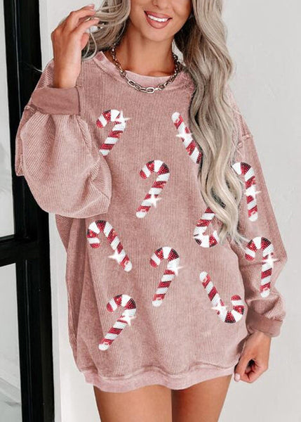 New Khaki Sequins Loose Cotton Sweatshirt Long Sleeve AE1034 OM-HW240901