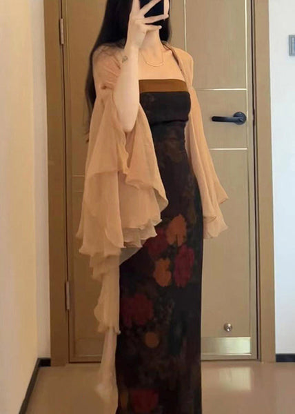 Sleeve Khaki Solid Butterfly Thin Chiffon Cardigans New FashionChic