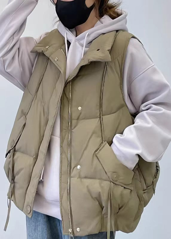 New Khaki Stand Collar Pockets Cotton Filled Waistcoat Spring YW012 ABC