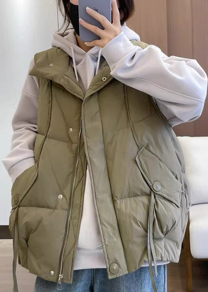 New Khaki Stand Collar Pockets Cotton Filled Waistcoat Spring YW012 ABC