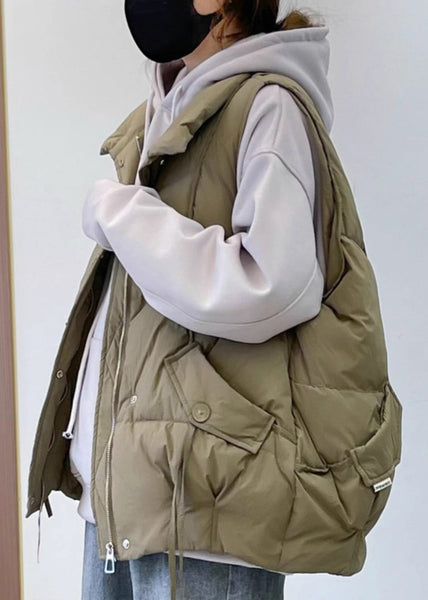 New Khaki Stand Collar Pockets Cotton Filled Waistcoat Spring YW012 ABC