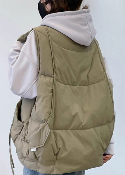 New Khaki Stand Collar Pockets Cotton Filled Waistcoat Spring YW012 ABC