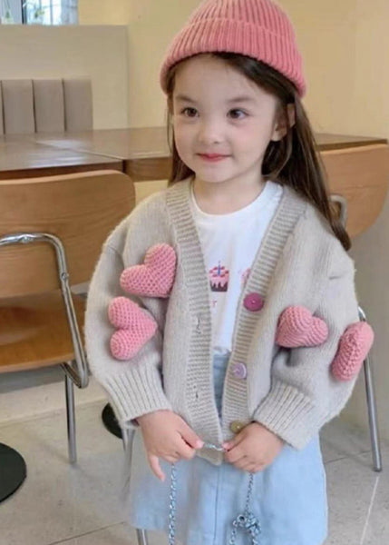 New Khaki V Neck Love Cotton Knit Girls Cardigan Winter WL050 MM-RCTZ-NCGT241120