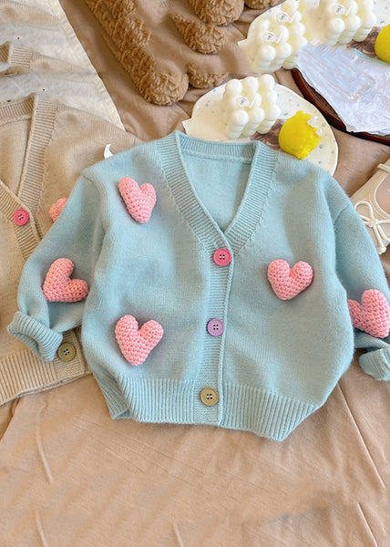 New Khaki V Neck Love Cotton Knit Girls Cardigan Winter WL050 MM-RCTZ-NCGT241120
