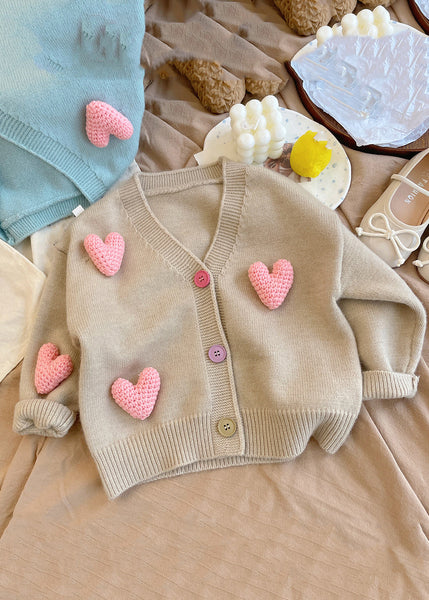 New Khaki V Neck Love Cotton Knit Girls Cardigan Winter WL050 MM-RCTZ-NCGT241120