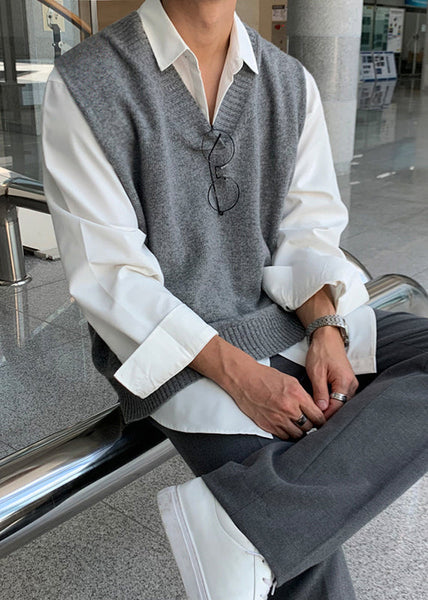 New Khaki V Neck Solid Cozy Knit Men Waistcoat Sleeveless RJ024 ABC