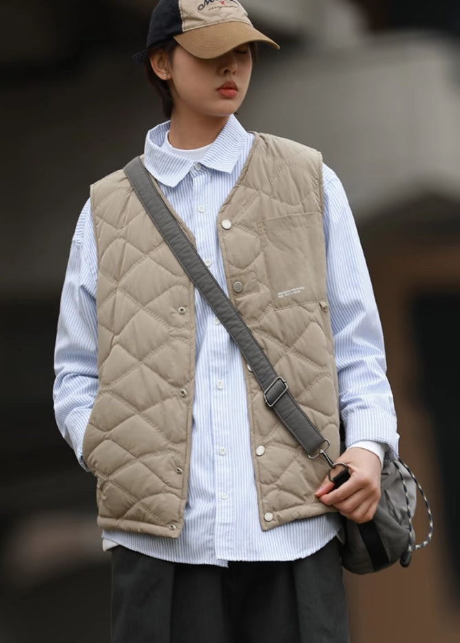 New Khaki V Neck Warm Fleece Men Vest In Spring TK016