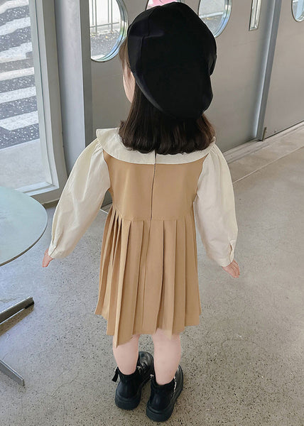 New Khaki Wrinkled False Two Pieces Cotton Girls Long Dress Fall XZ015 FALL-MM-RCTZ-FDGL240618