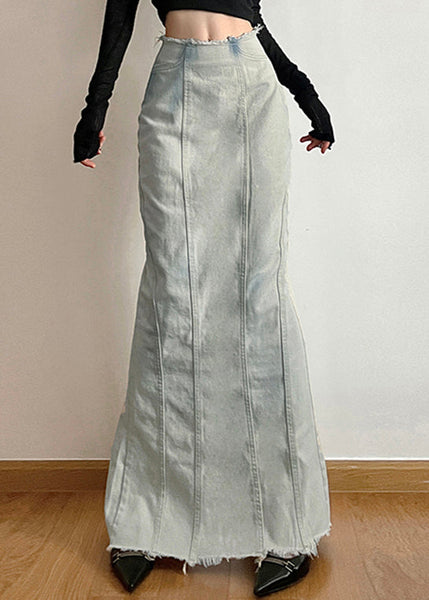 New Light Blue Side Open High Waist Denim Skirt Fall PP003 OM-NZ240827