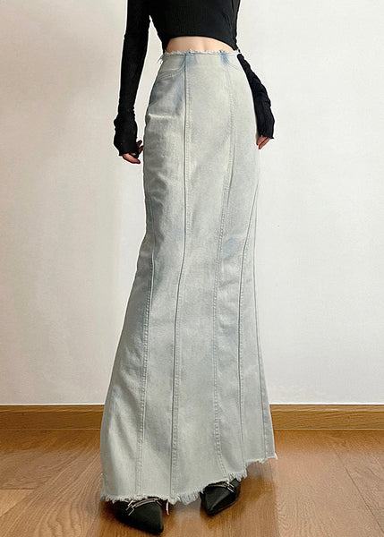 New Light Blue Side Open High Waist Denim Skirt Fall PP003 OM-NZ240827