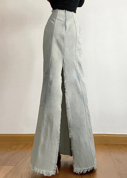 New Light Blue Side Open High Waist Denim Skirt Fall PP003 OM-NZ240827