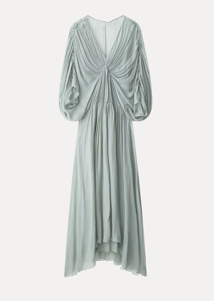 Chiffon Patchwork V Batwing Light Green Wrinkled Dresses Neck New FashionChic