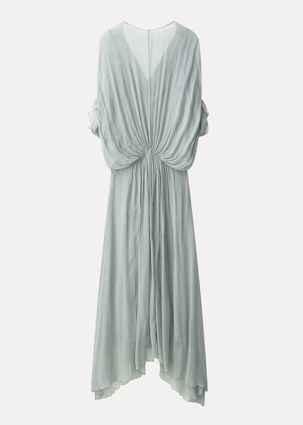 Chiffon Patchwork V Batwing Light Green Wrinkled Dresses Neck New FashionChic