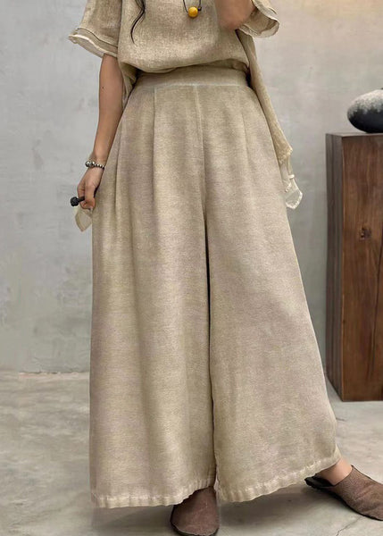 New Light Grey Pockets Elastic Waist Cotton Crop Pants Summer AU1063 MZF-240903