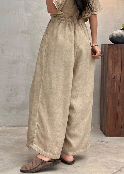 New Light Grey Pockets Elastic Waist Cotton Crop Pants Summer AU1063 MZF-240903