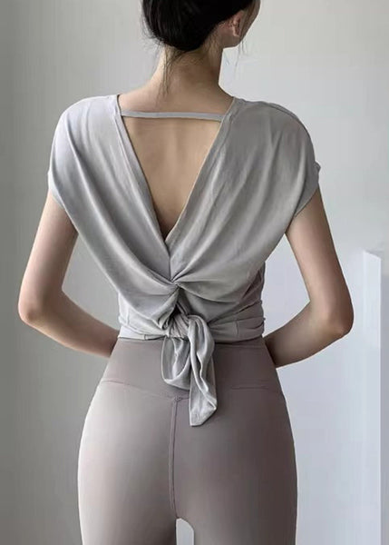 Yoga Wrinkled Hollow New Light Out Tops Summer Grey FashionChic