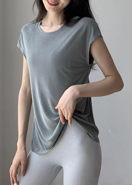 Yoga Wrinkled Hollow New Light Out Tops Summer Grey FashionChic