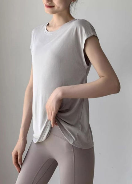 Yoga Wrinkled Hollow New Light Out Tops Summer Grey FashionChic