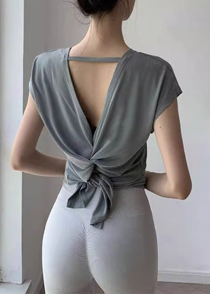 Yoga Wrinkled Hollow New Light Out Tops Summer Grey FashionChic