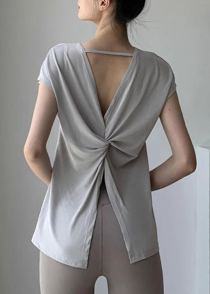 Yoga Wrinkled Hollow New Light Out Tops Summer Grey FashionChic