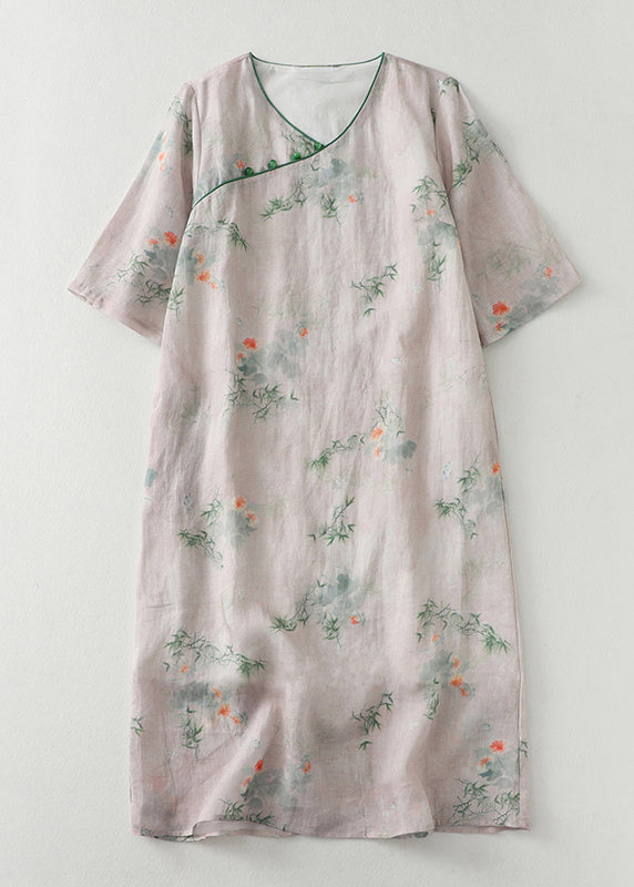 New Light Pink Button Print Cotton Dress Summer JH051 MMDM-SDL240717