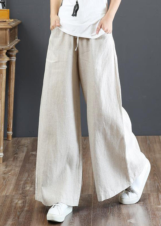 New Linen Pockets Solid Elastic Waist Linen Wide Leg Pants Fall QA029 OM-BB241009